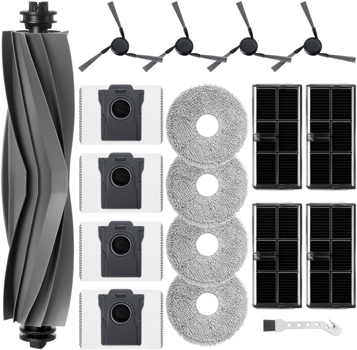 Dailygoods- Accessoireset voor Mova E40 Ultra - 1 Hoofdborstel - 4 Hepa-filters - 4 Wisserpads - 4 Zijborstels - 4 Stofzakken - Inclusief Borstel - Stofzuigeronderdelen — afbeelding 1