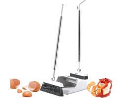 Stofblik Set met Bezem - Veegset Stofverzamelaar - Efficiënt Schoonmaken - Roestvrije Metalen Onderdelen - 3 Delig - Grijs