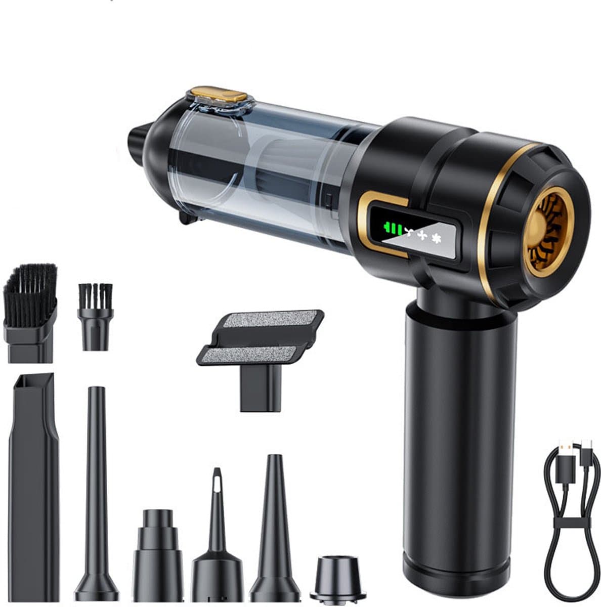 Sander Shop mini stofzuiger Handstofzuiger accu 4-in-1 met lcd-display, autostofzuiger sterk 16000PA draadloos, 3-standen, 80000 omw/min, mini-stofzuiger met scherm, voor auto, keuken, pc, bank, kantoor, huis en — afbeelding 1