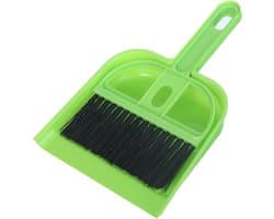 Miniatuur Veegset - Kleine Stoffer Blik - Bureau Schoonmaken - Ergonomische Grip - 43 Gram - Blauw Groen