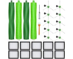Reserveonderdelen voor iRobot Roomba E & I-serie i7 i7+ i3 i3+ i4 i4+ i6 i6+ i8 i8+ E5 E6 E7, reserveaccessoires voor Roomba i7 met 4 rubberen borstels, 10 Hepa-filters, 10 zijborstels