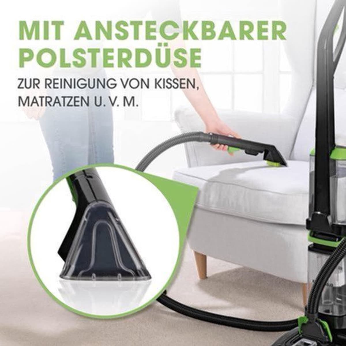Vloerreiniger – Tapijtreiniger – Waszuiger – Meubelreiniger – Dweilmachine – Grote tanks 1,5L – Reserveborstel & Tapijtshampoo inbegrepen — afbeelding 1