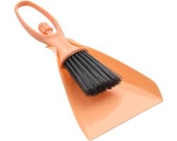 Mini bezem stofschep - Veegset - Kleine schoonmaak - Antislip handgreep - 11 x 23.5 cm - Oranje