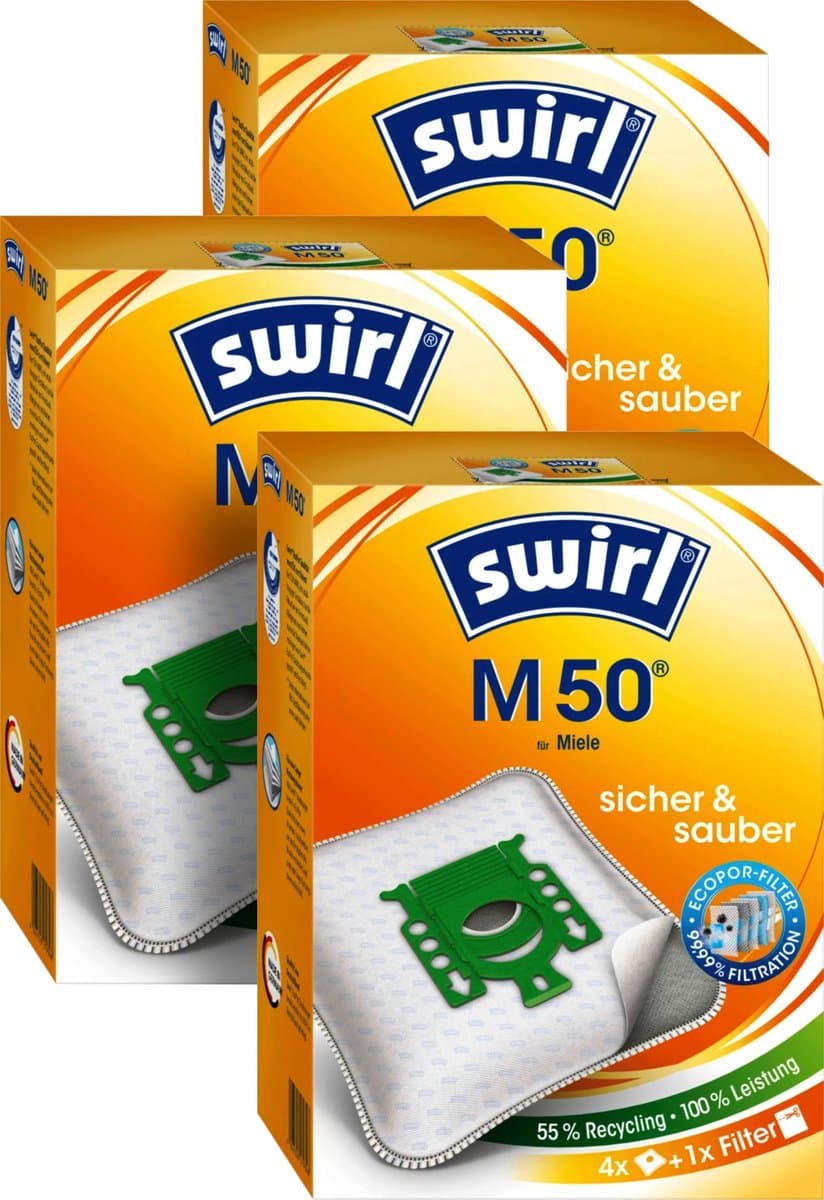 3-pack Swirl M50 stofzuigerzakken - 12 stuks + 3 filters - Geschikt voor Miele FJM - Complete C1 - Compact C1 - Compact C2 - S4 - S6 — afbeelding 1