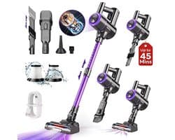 Draadloze Steelstofzuiger 500W, 36 kPa, 45 min, 6-in-1, Afneembare 3600mAh Accu, 1,5L Stofreservoir, LED Borstel voor Dierenharen