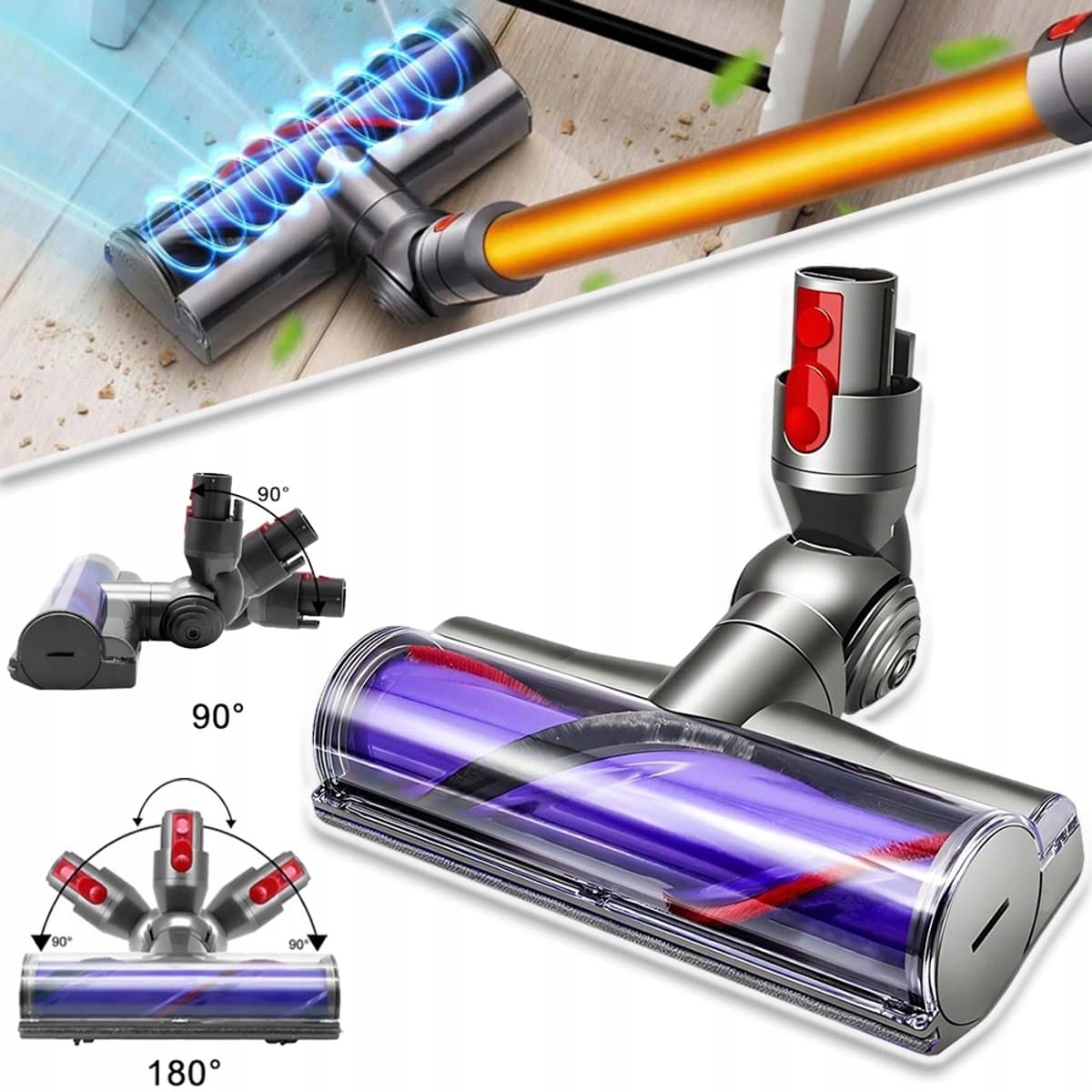 Stofzuigerborstel Met Nylonfilamenten Met Hoge Dichtheid 180° Verstelbaar - Voor Dyson V7 V8 V10 V11 V15 - Geschikt Voor Alle Vloeren Kliksysteem Zachte Borstelharen - Grijs — afbeelding 1