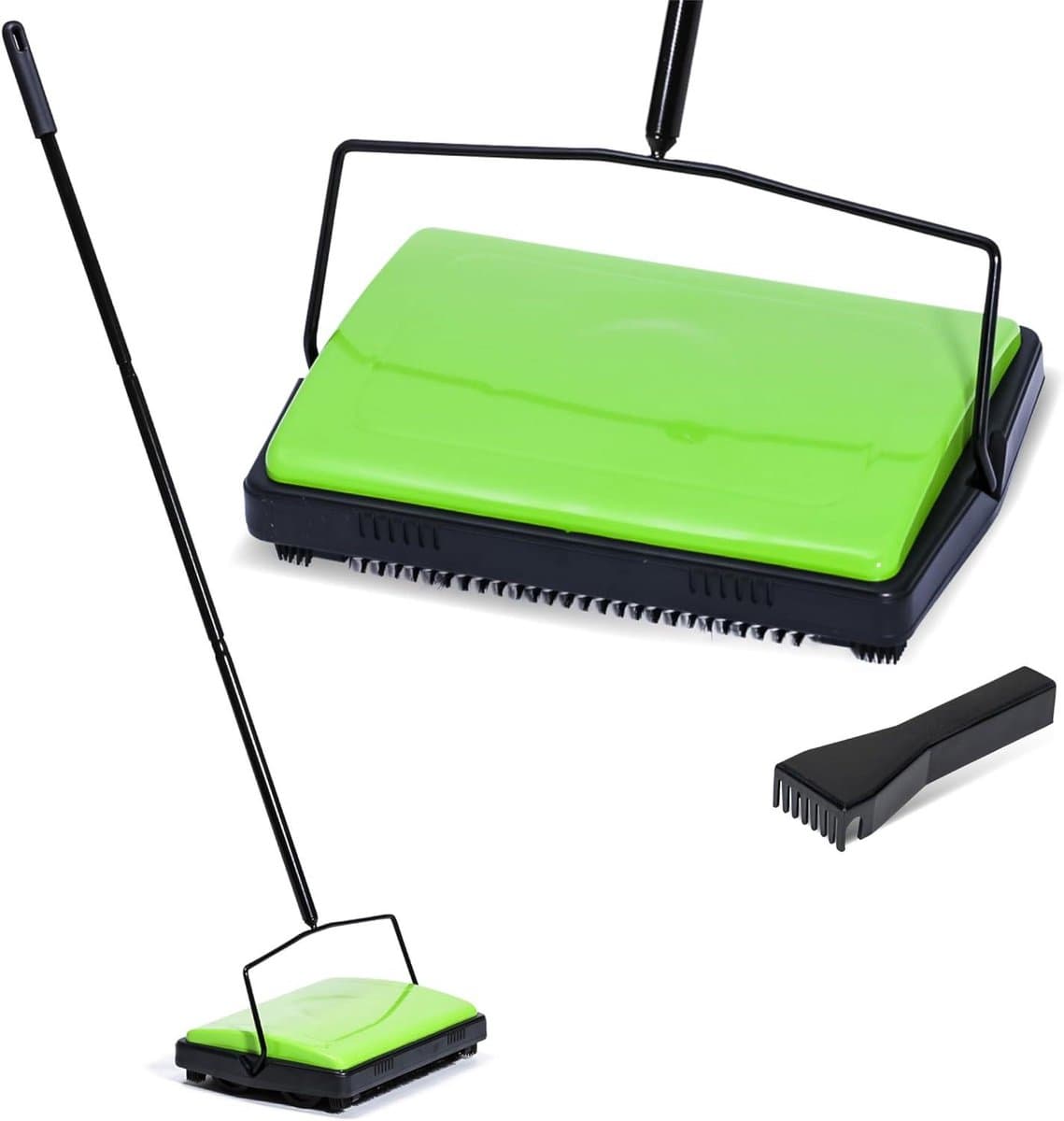 Tapijtveger - Vloerreiniger Kruimeldief - Vloeren Reinigen - Stroomloze Werking - 28 x 105 x 19 cm - Groen — afbeelding 1