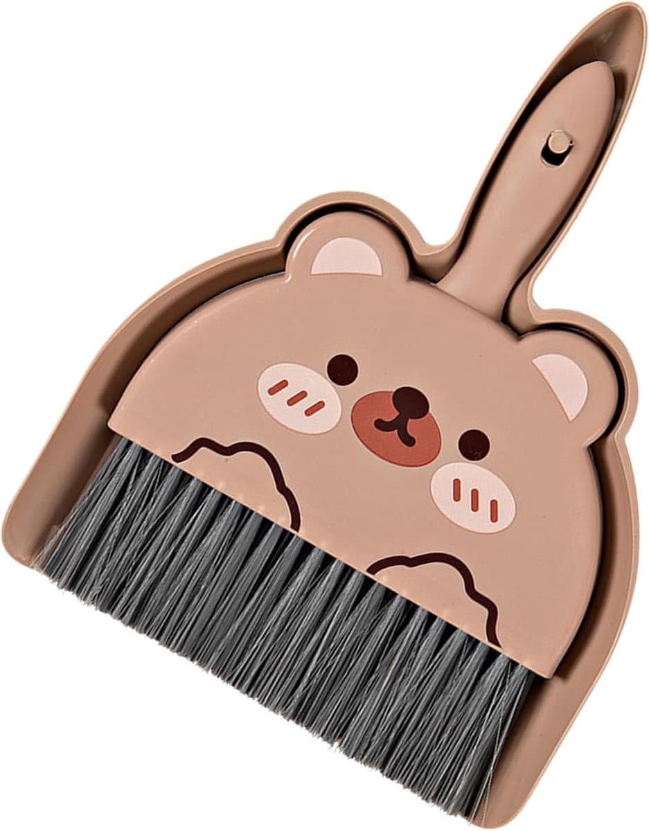 Mini Bezem Stoffer - Handige Set - Kleine Ruimtes Reinigen - Compact Clip Systeem - 24 cm Lengte - Bruin — afbeelding 1