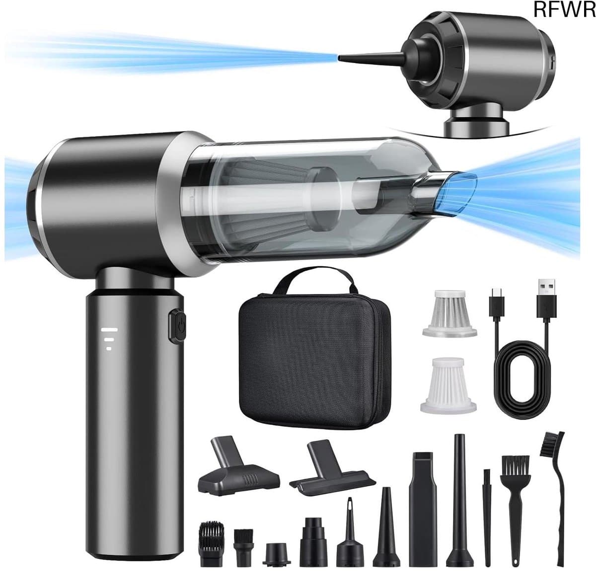 Handstofzuiger - Draadloze Blazepomp - Auto Keuken PC - 3-in-1 Multifunctioneel - 18000PA - Zilver Grijs — afbeelding 1