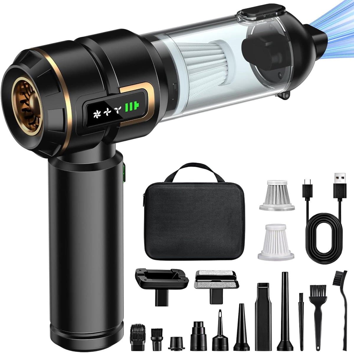 Handstofzuiger accu - Mini stofzuiger - Auto en huis - 4-in-1 functie - 28000 PA - Zwart — afbeelding 1