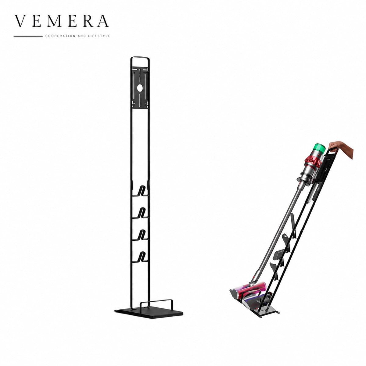 Vemera stofzuigerhouder - Geschikt voor Dyson V15, V11, V10, V9, V8, V7 & V6 Steelstofzuiger - Standaard - Opbergrek Accessoires - Zwart — afbeelding 1