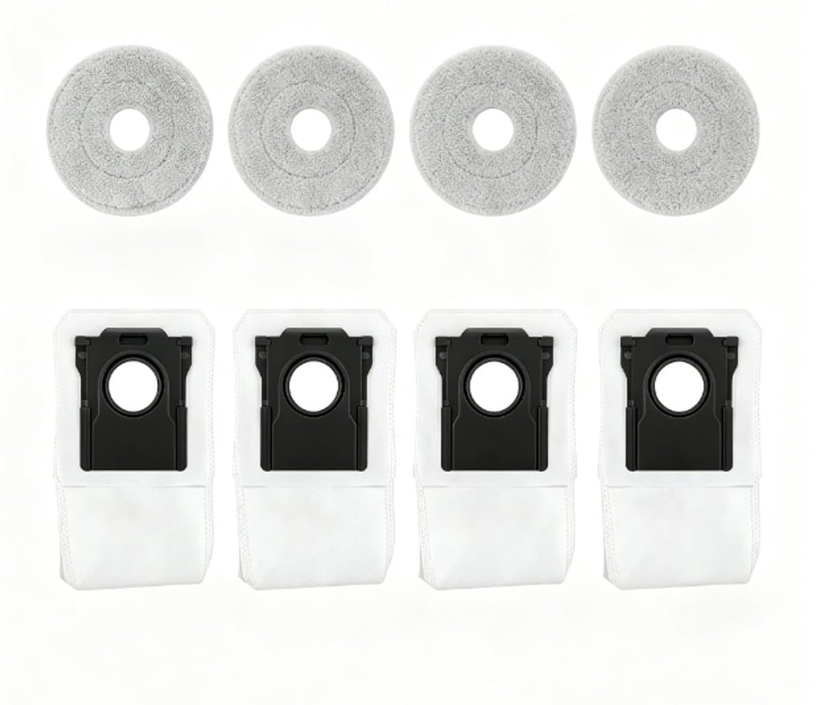 8 stuks - 4 stofzakken en 4 poetsdoeken - Voor Dreame L10 Ultra/ L10S Pro / L10S Ultra Heat/ L10 Prime/ L20 L30 L40 L50 Ultra/ X30 X40 X50 Ultra/Mova E30 V50 Ultra P10 P50 Pro Ultra — afbeelding 1
