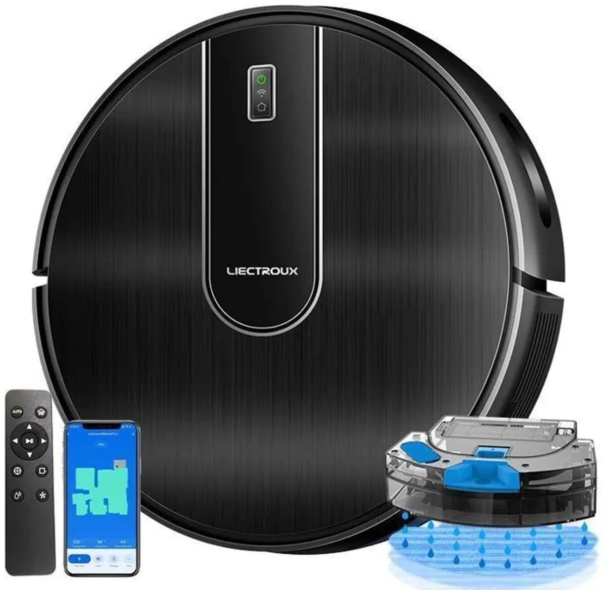 Robotstofzuiger Met Dweilfunctie-Robot Stofzuiger-Slimme Gyroscoopnavigatie-App En Spraakbediening-4000Pa En 4400mAh-Harde Vloeren-36x43x13 cm-Zilvergrijs — afbeelding 1