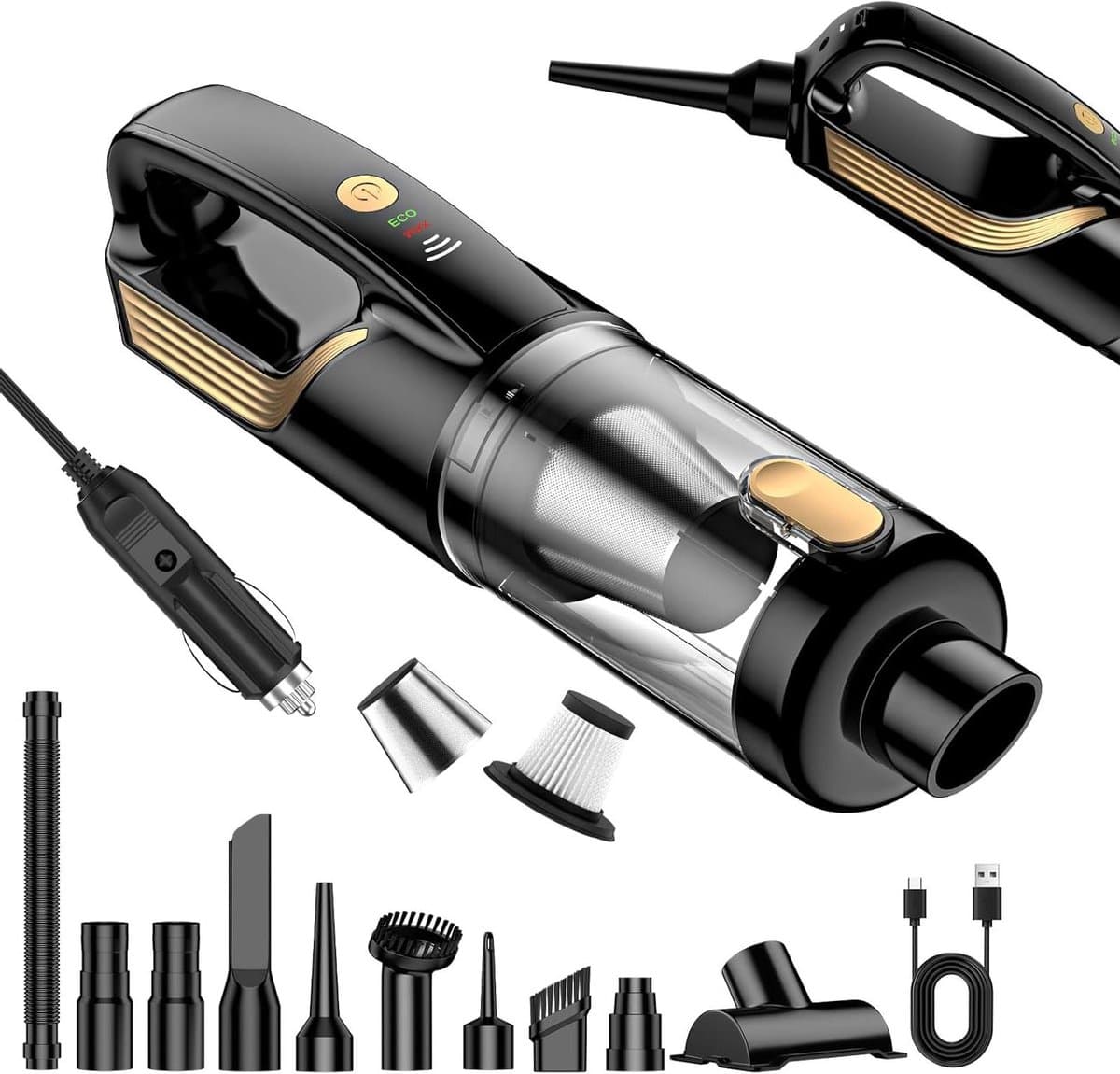 Draagbare Kruimeldief - Auto Stofzuiger - Snel Opruimen - 4-in-1 Multifunctioneel - 27000 Pa - Zwart — afbeelding 1