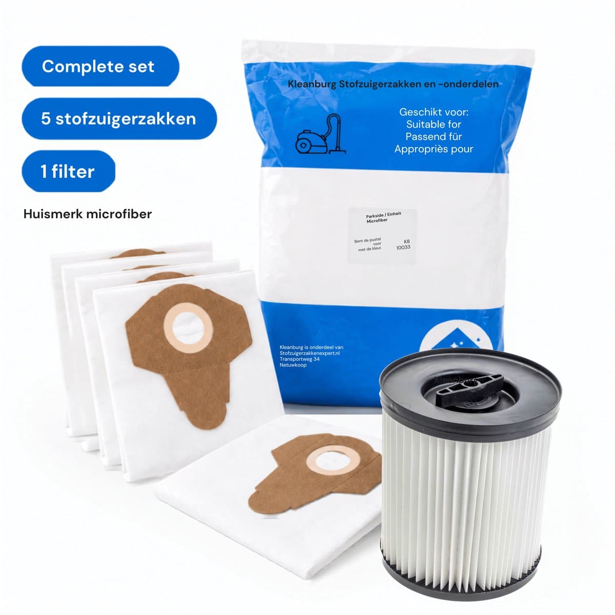 Parkside stofzuigerzakken en filter set, huismerk microfiber — afbeelding 1