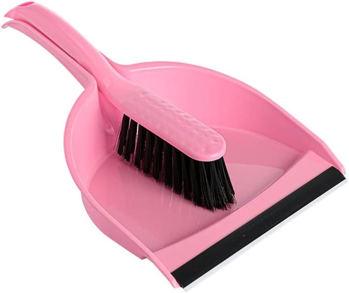 Mini Handbezem - Stoffer en Blik - Bureau Schoonmaken - Zacht en Duurzaam - 20 x 31 cm - Roze — afbeelding 1