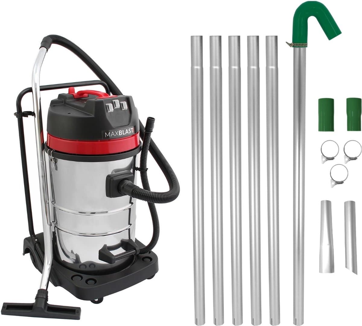 Maxblast - Dakgootreinigingssysteem 80L Nat & Droog Stofzuiger & 7,2m Dakgoot Stofzuigerstangenset Lange Reikwijdte Afvoerbuiszuiger - 1.2m - 7.2m - Industrieel — afbeelding 1