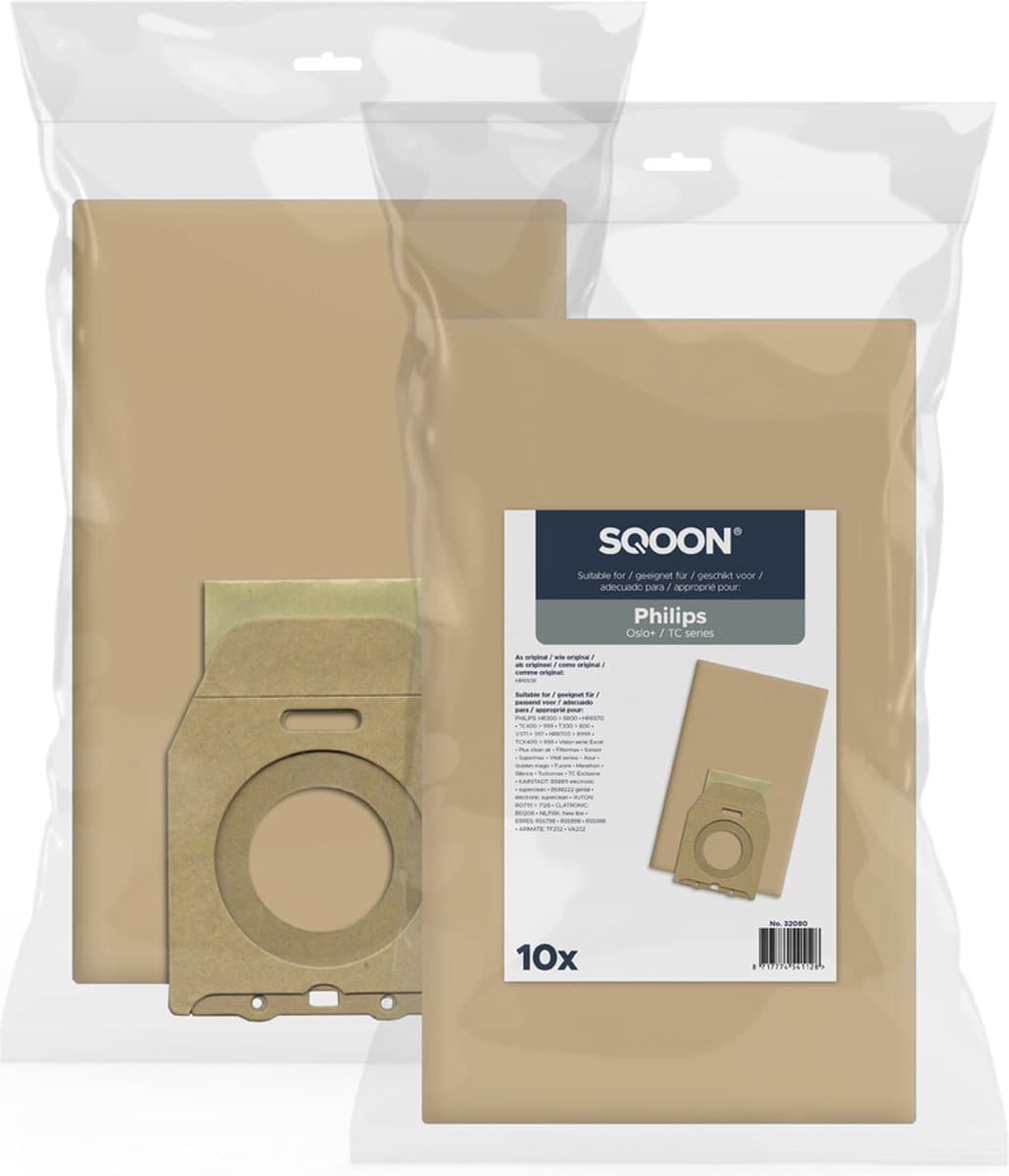 SQOON® Stofzuigerzakken 10 Stuks Geschikt voor Philips Oslo - Vervangt Model HR6938 - Papier - Voor Optimale Stofopname — afbeelding 1