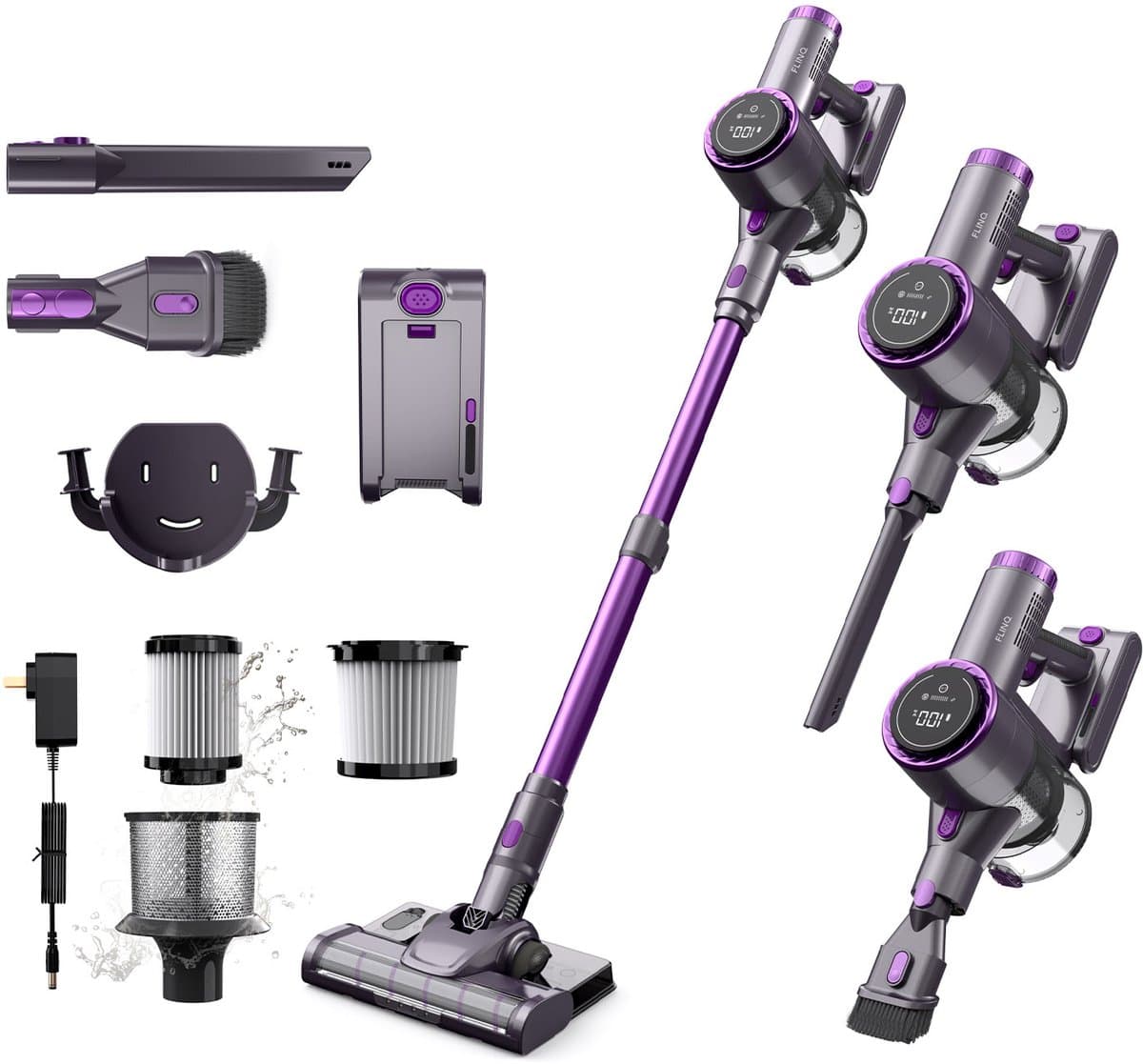 FlinQ Vacuum Cleaner V8 - Steelstofzuigers met Dweilfunctie - Steelstofzuiger Draadloos - Stofzuiger zonder Zak - Met Duurzame Accu - Snoerloos en geschikt als Kruimeldief — afbeelding 1