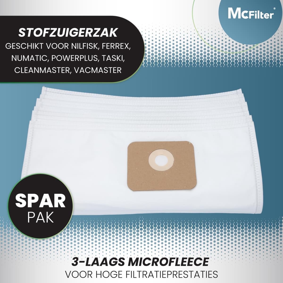 10 stofzuigerzakken, compatibel met Nilfisk Multi 20, 20 Inox, 20CR, 20T, 20T Inox, 30, 30 Inox, 30T, 30T Inox, 30T VSC Inox stofzuigers, microvezelalternatief voor 107402336 5715492061518 — afbeelding 1