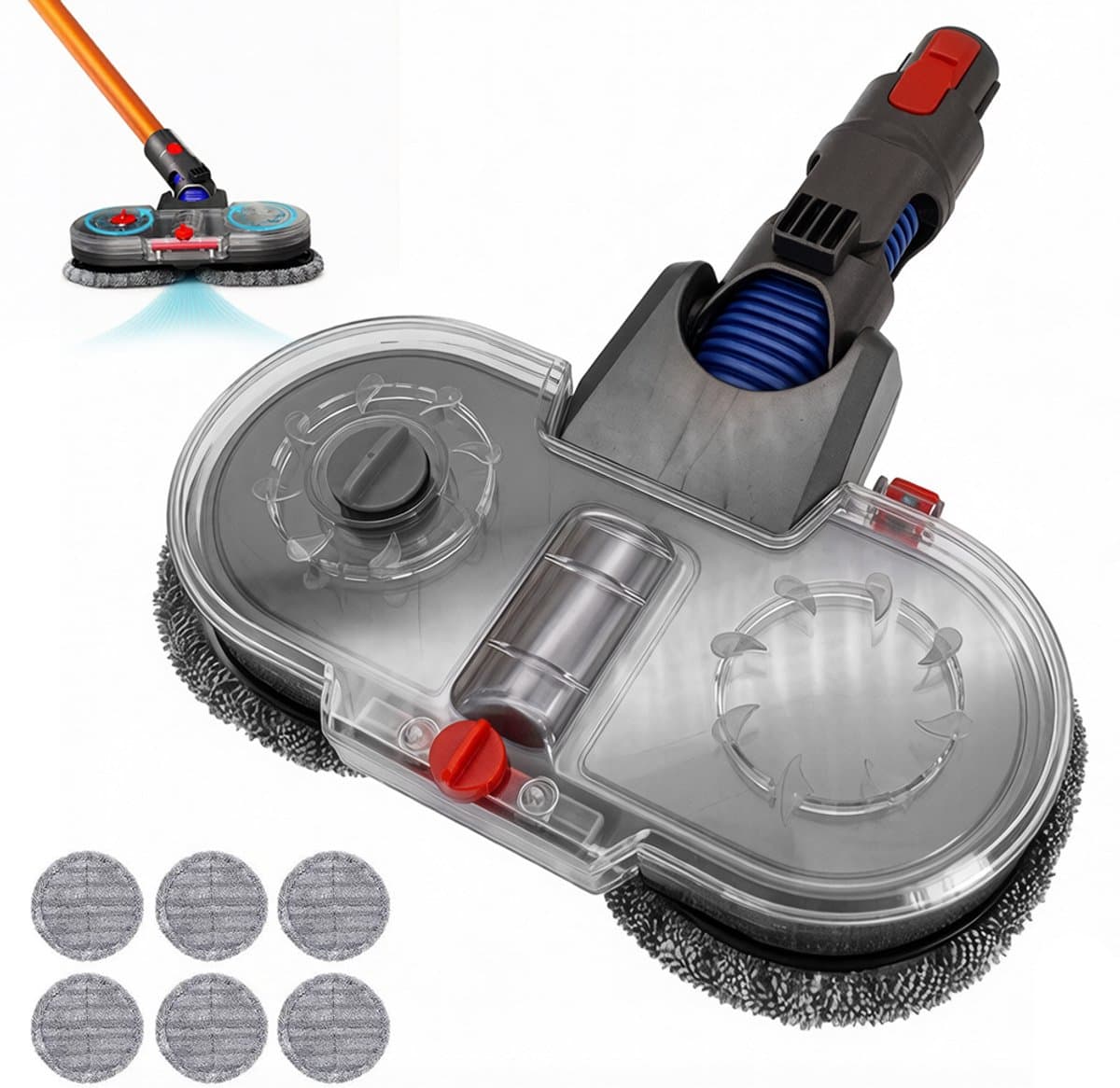 Dweilaccessoire voor Dyson V7 V8 V10 V11 stofzuigers - Inclusief 6 dweildoeken – Vloerdweil – Nat & Droog – Vloerreiniging – Grijs — afbeelding 1