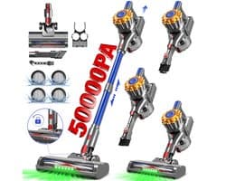 Adormii Steelstofzuiger Draadloos – 50 kPa Sterke Zuigkracht – Tot 60 Min Accuduur – Anti-haarwikkel Vloerborstel – 4 HEPA-filters – 1,6 L Stofreservoir – Groene LED Stofdetectieverlichting – Blauw