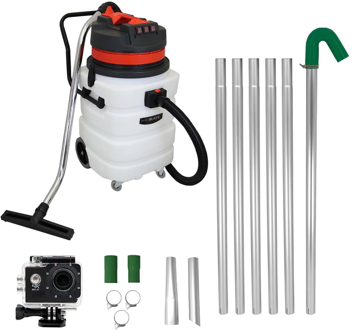 Dakgootstofzuigerstangen set 7,3 m lang bereik 90l nat- en droogzuiger 4K-camera — afbeelding 1