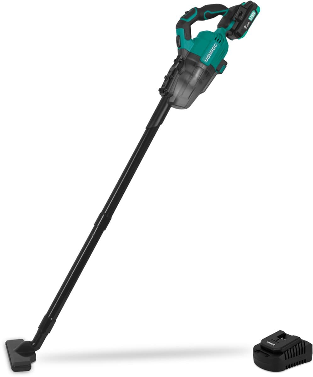 VONROC Krachtige accu steelstofzuiger – VPower 20V – Incl. 2.0Ah Accu en snellader – 0.6L opvangbak - Incl. 3 mondstukken, 2 verlengbuizen en flexibele slang — afbeelding 1