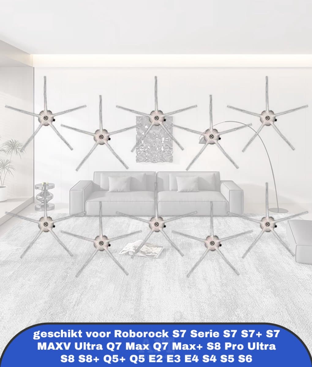 (10 Stuks) Zijborstel Vervangende Onderdelen geschikt voor Roborock S7 Serie S7 S7+ S7 MAXV Ultra Q7 Max Q7 Max+ S8 Pro Ultra S8 S8+ Q5+ Q5 E2 E3 E4 S4 S5 S6 Zijborstels Accessoire Kit 5 Paar Wit — afbeelding 1