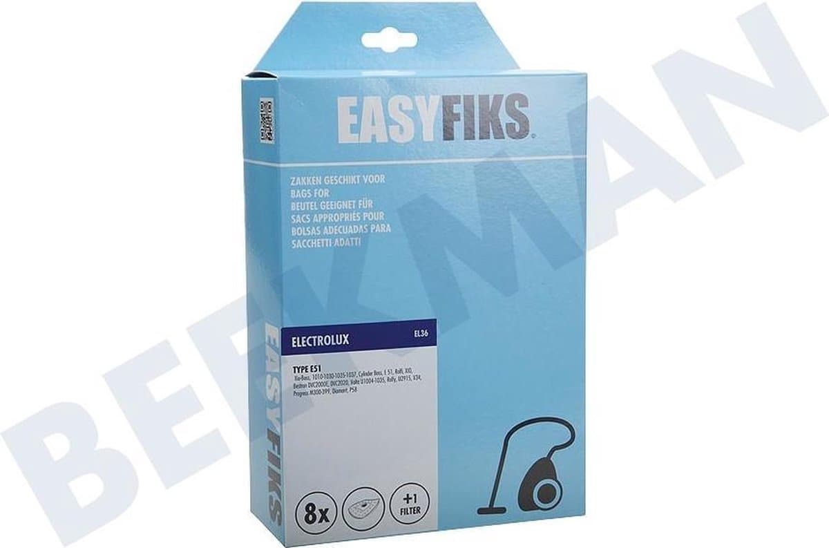 Easyfiks EL36 stofzuigerzakken geschikt voor Electrolux - 8 stuks + 1 filter - Type E51 — afbeelding 1