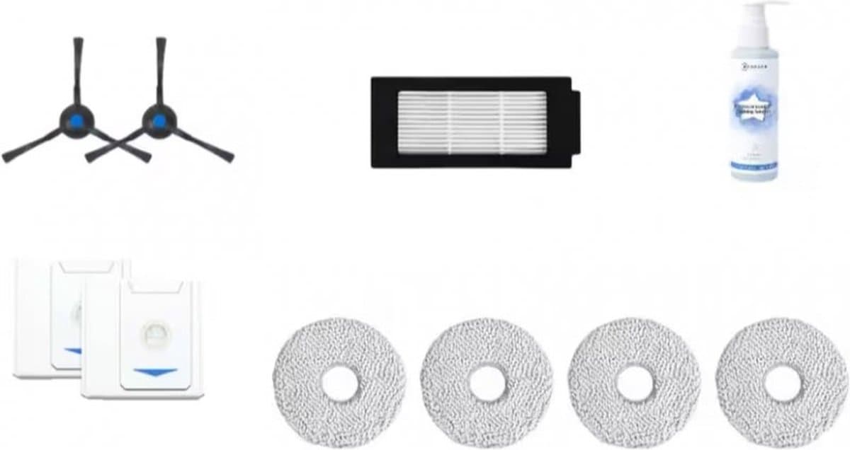 ECOVACS - DEEBOT T30 Pro Omni/T30 Omni - Service Kit Premium - 2x Zijborstels 2x High Efficiency Filters 2x Antibacteriële Stofzakken 4 paar Moppen (8 stuks totaal) 1x Reinigingsvloeistof (110 ml) — afbeelding 1