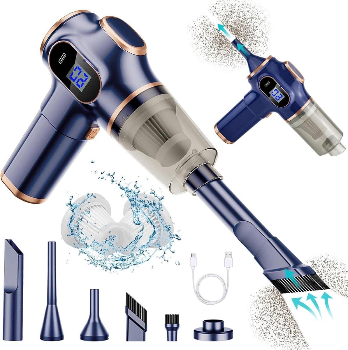 Elektrische draadloze kruimelstofzuiger en ventilator - 2-in-1 handstofzuiger - mini-handstofzuiger - draagbaar en krachtig - kleine machine - tx Air Duster Pro Professional - 3000 mAh — afbeelding 1