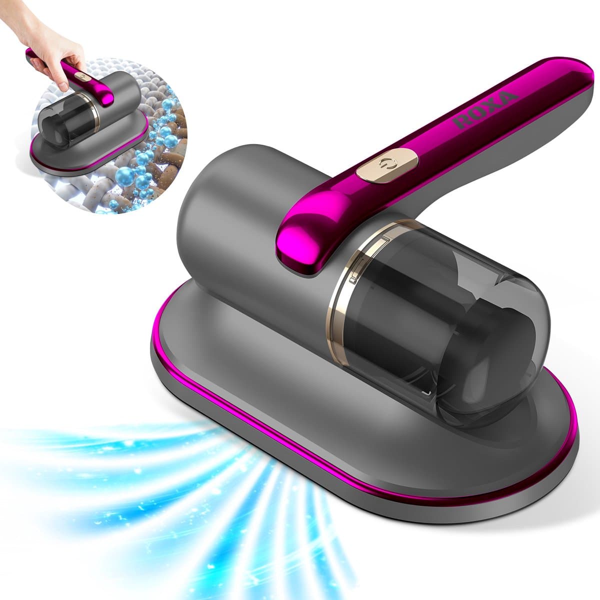 Roxa Huisstofmijt stofzuiger - UV Lamp Sterilisator - Reiniger - Bank & Matras - Tapijt - Meubel & Zetel - Machine - Bacterie, Mijt & Schimmel Bestrijder - Zonder Zak - USB-C Opladen - Paars/grijs — afbeelding 1