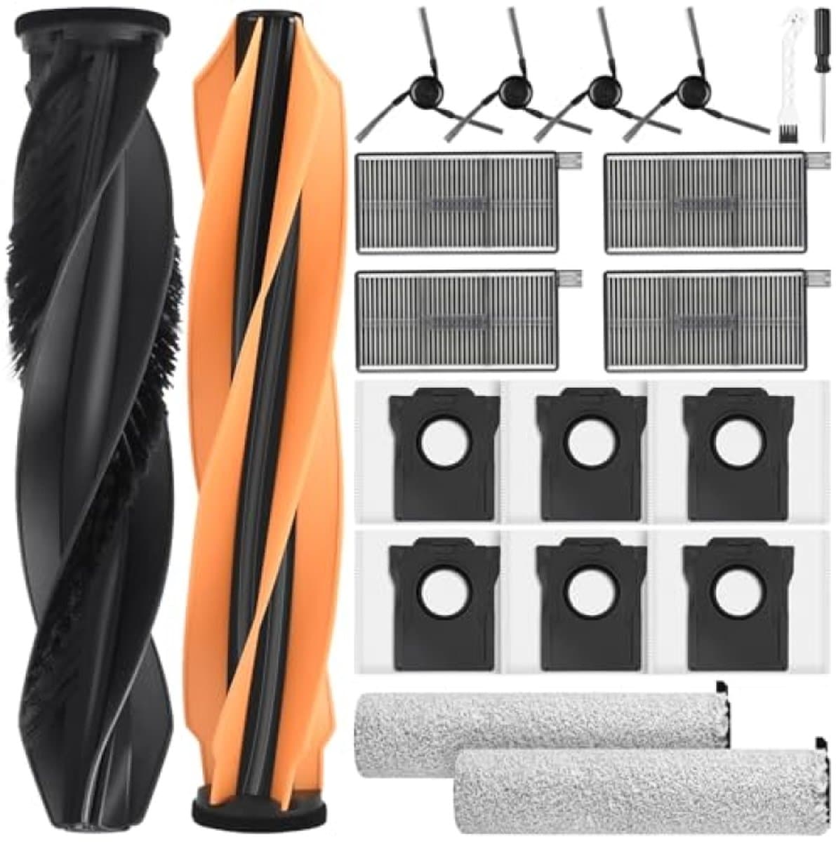 PromoHome Accessoireset voor Dreame Aqua10 Ultra Roller Complete robotstofzuiger, 20 stuks – 2 hoofdborstels, 2 dweilpads, 6 stofzakken, 4 HEPA-filters, 4 zijborstels — afbeelding 1