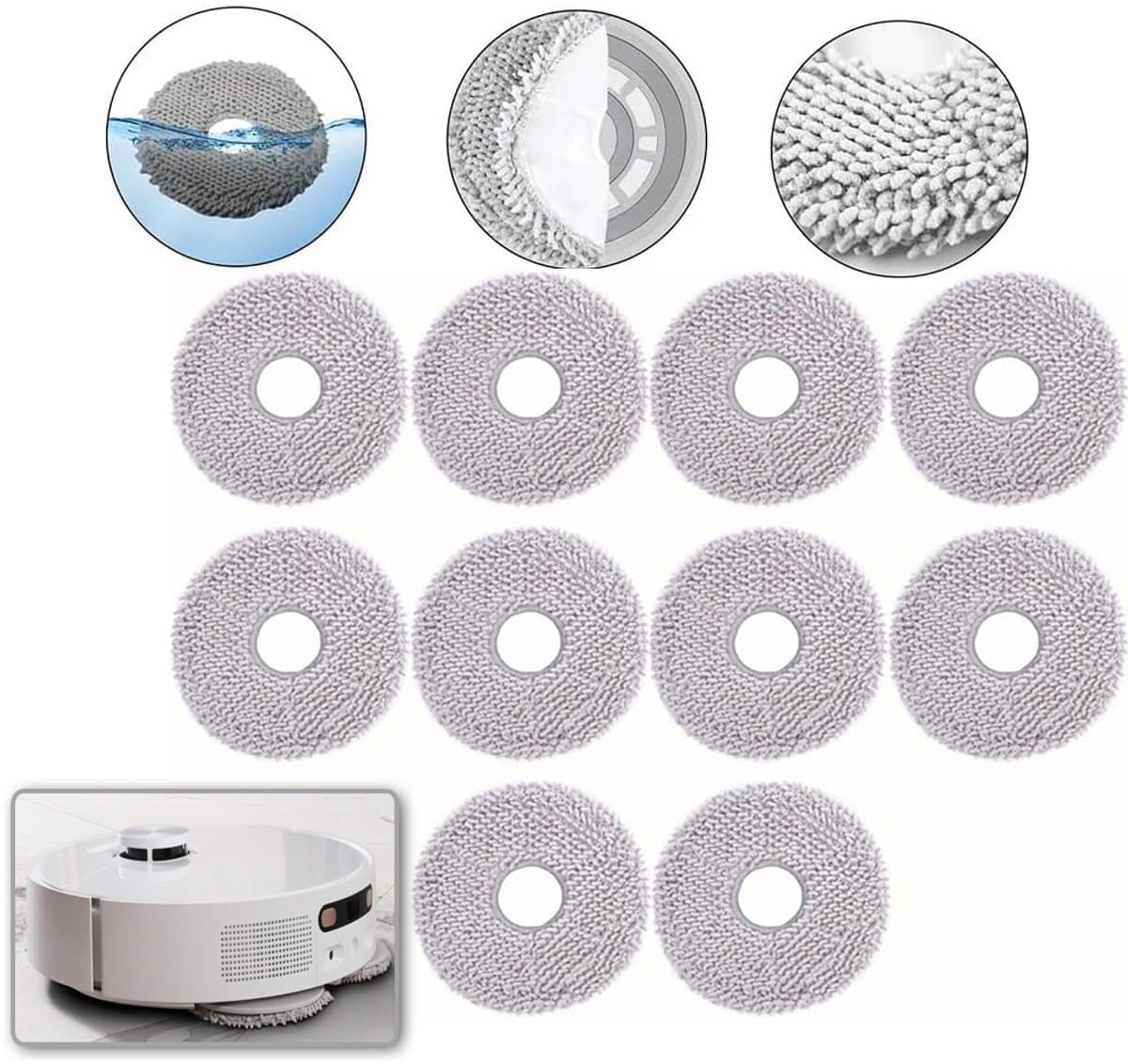 Set Van 10 Microvezel Dweilpads Voor Ecovacs Deebot T30 Pro Omni/T30 Omni/T30s Pro - Krachtige Reiniging Herbruikbaar - Geschikt Voor Hout Tegels En Tapijt - Grijs — afbeelding 1