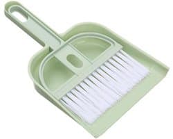 Mini Stofblik Bezemset - Kleine Reinigingsset - Bureau Schoonmaken - Compact Ontwerp - 20 x 12 cm - Groen