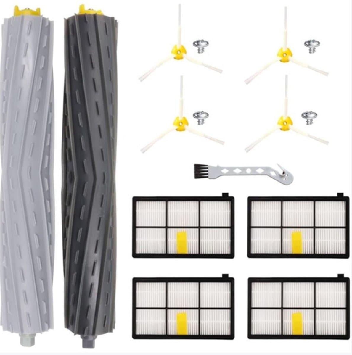 11 stuks stofzuigeraccessoires voor iRobot Roomba 800 900 Serie 860 865 866 870 871 875 876 880 886 896 960 966 971 976 980 981 -1 paar rolborstel + 4 filter + 4 zijborstel met 4 schroef +1 detail borstel — afbeelding 1