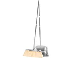 Keuken Veger Blik - Stofblik Set - Vloer Reinigen - Lang Handvat - Extra Breed - Zilver