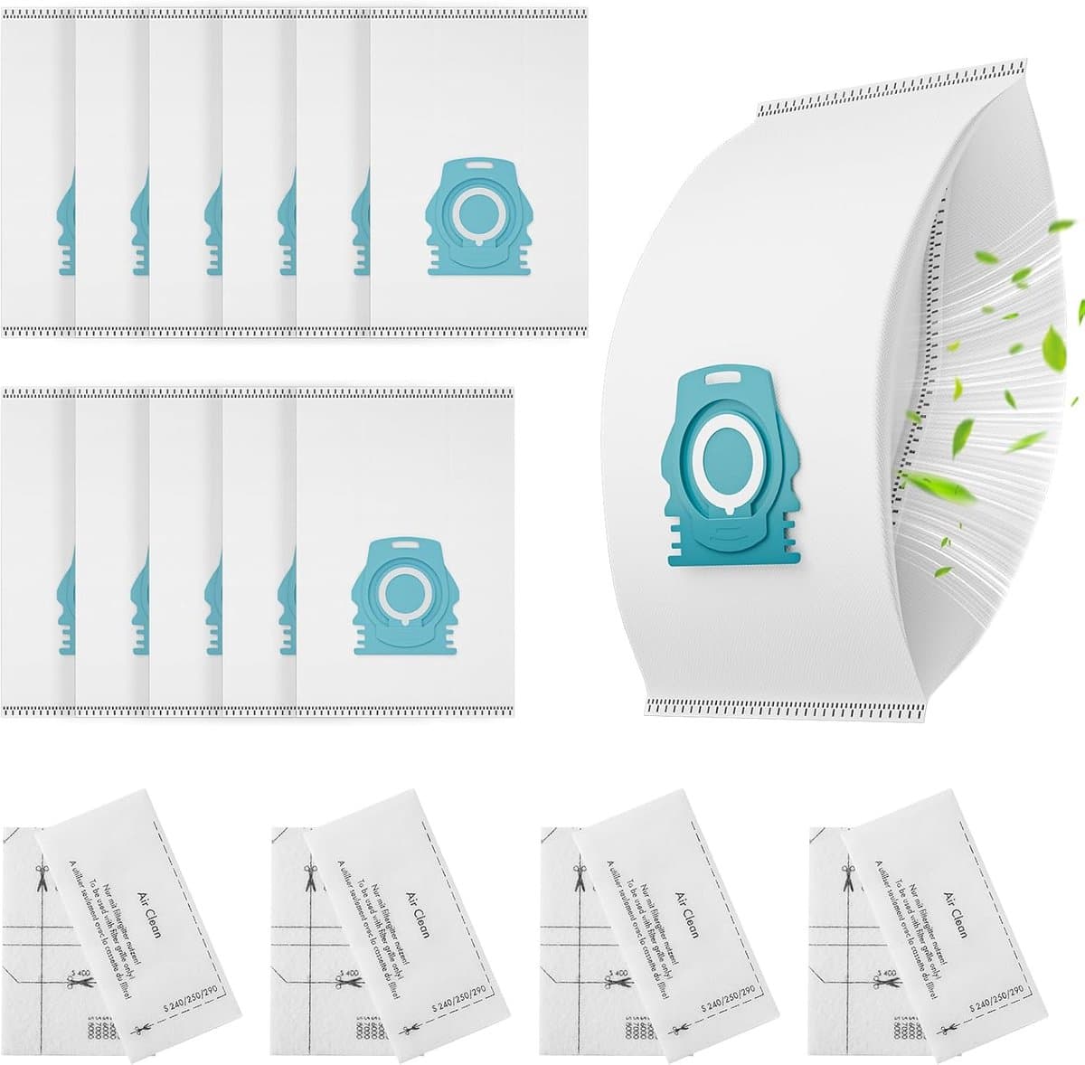 12 stuks stofzuigerzakken compatibel met Miele TU Guard L1 / Guard S1 serie/ CO Guard M1 stofzuiger-4 motorfilters-4 Airclean uitlaatfilters. — afbeelding 1