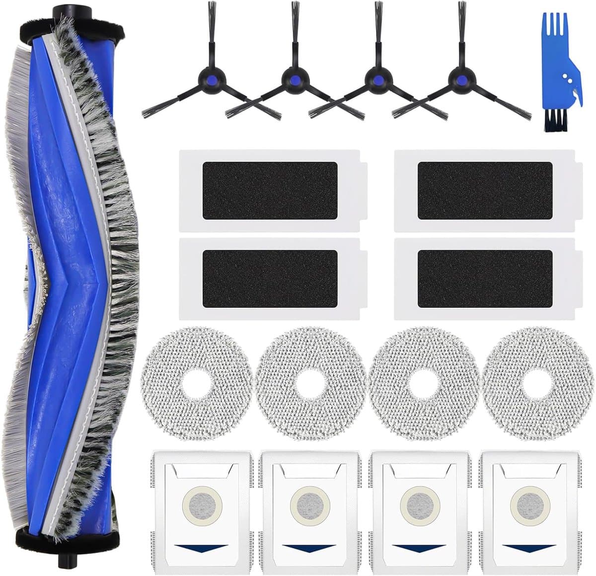 Vervangende accessoires geschikt voor de ECOVACS DEEBOT T30 PRO OMNI / T30 OMNI robotstofzuiger: 1 hoofdborstel, 4 filters, 4 zijborstels, 4 dweilpads, 4 antibacteriële stofzakken — afbeelding 1