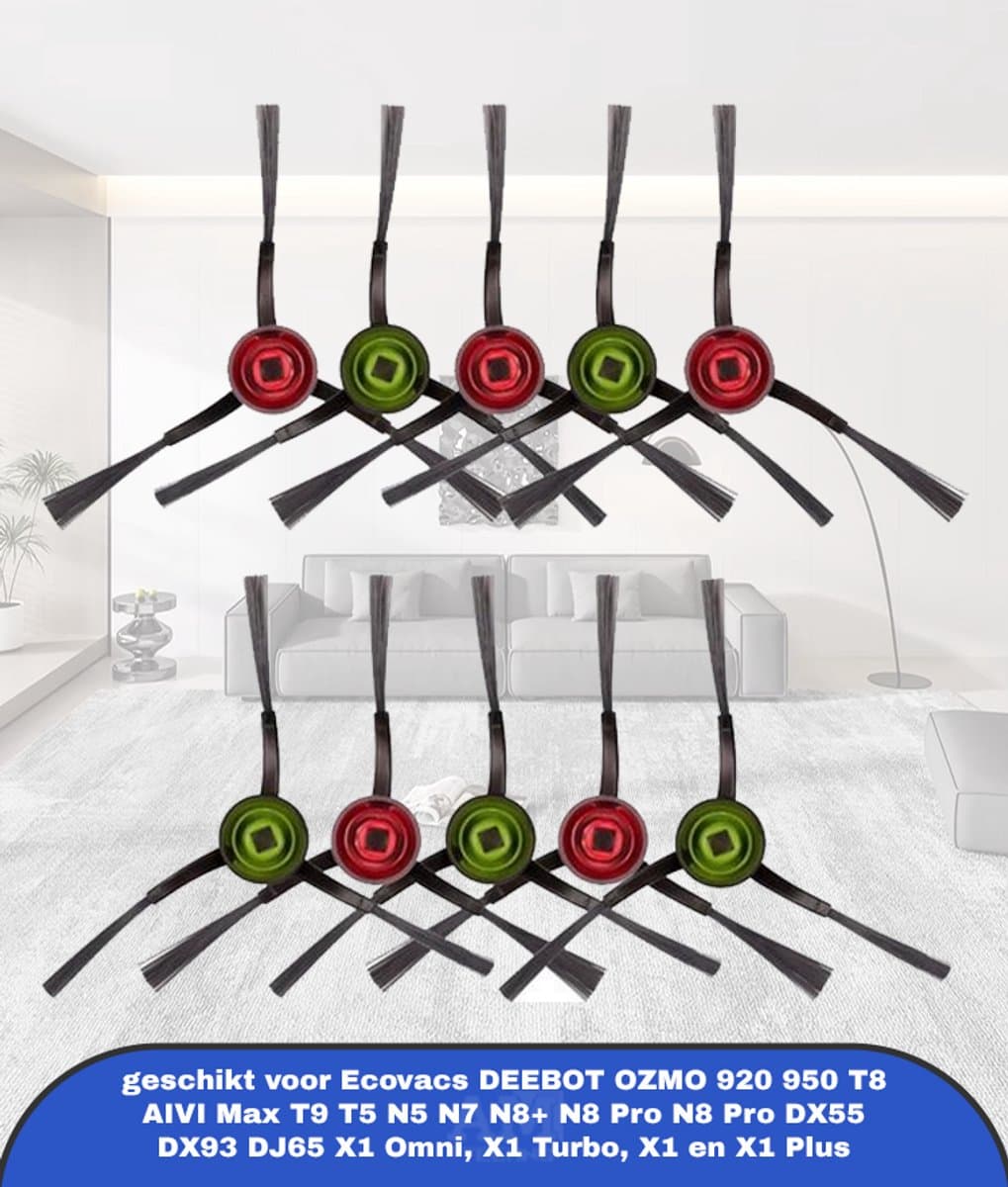 (10 Stuks) Zijborstel Vervangende Onderdelen geschikt voor Robotstofzuiger Ecovacs DEEBOT OZMO 920 950 T8 AIVI Max T9 T5 N5 N7 N8+ N8 Pro N8 Pro DX55 DX93 DJ65 X1 Omni, X1 Turbo, X1 en X1 Plus — afbeelding 1