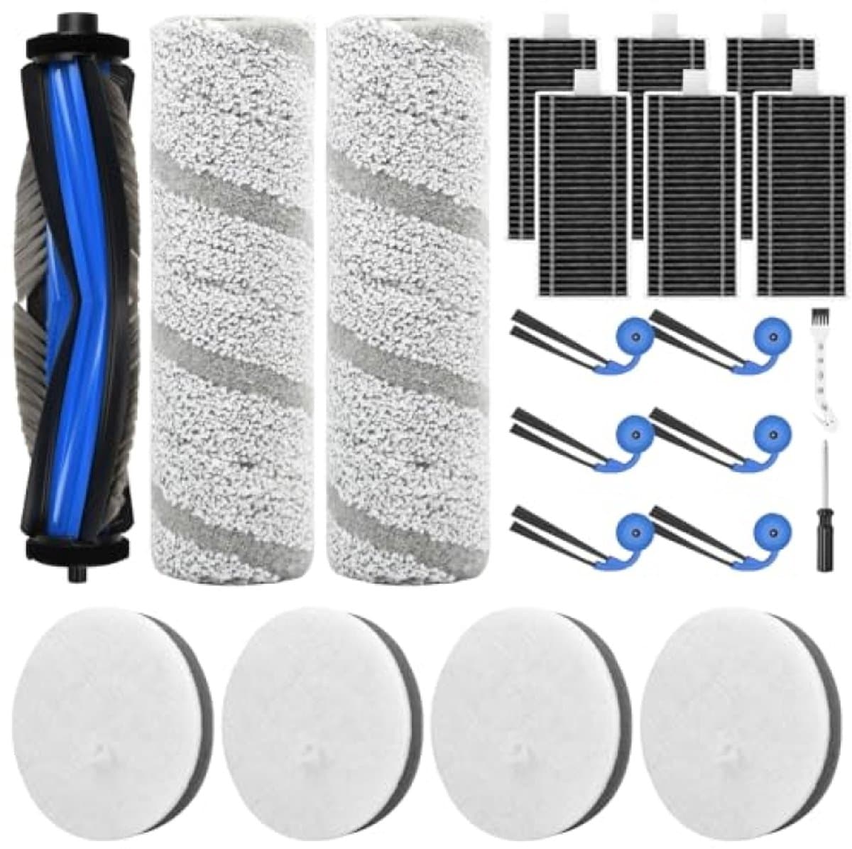 21-delig accessoireset voor Ecovacs X11 Omnicyclone robotstofzuiger – reserveonderdelen met hoofdborstel, filters, dweilen, zijborstels, reinigingsborstel en schroevendraaier — afbeelding 1