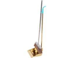 Tafelbezem en Stoffer Set - Stoffer en Blik - Vloeren Schoonmaken - Roestvrij Staal - 90 cm - Goud