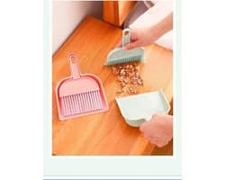 Bezem Stofpan Set - Mini Veegset - Bureau Schoonhouden - Compact Ontwerp - 75g - Rood Blauw