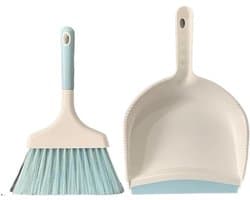 Stoffer en blik set - Mini bezem schep - Aanrecht reinigen - Ergonomisch handvat - Compact formaat - Blauw