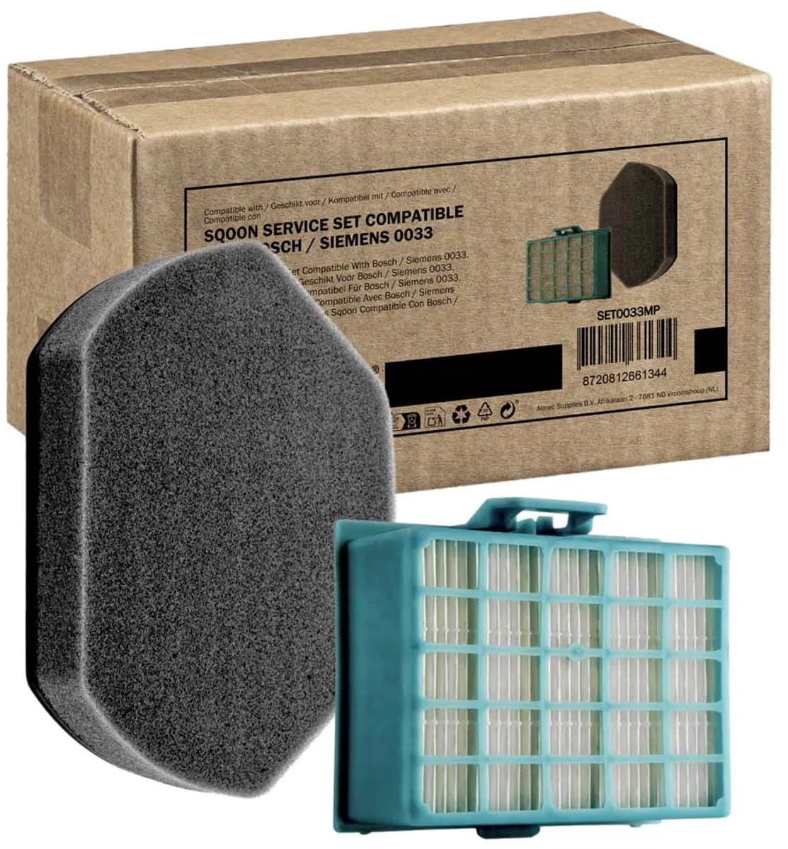 SQOON® Serviceset (Foamfilter + HEPA-filter) geschikt voor Bosch/Siemens stofzuiger - Gelijk aan: BBZ156HF & 00579275 - Vervangingsfilters voor optimale filtratie — afbeelding 1