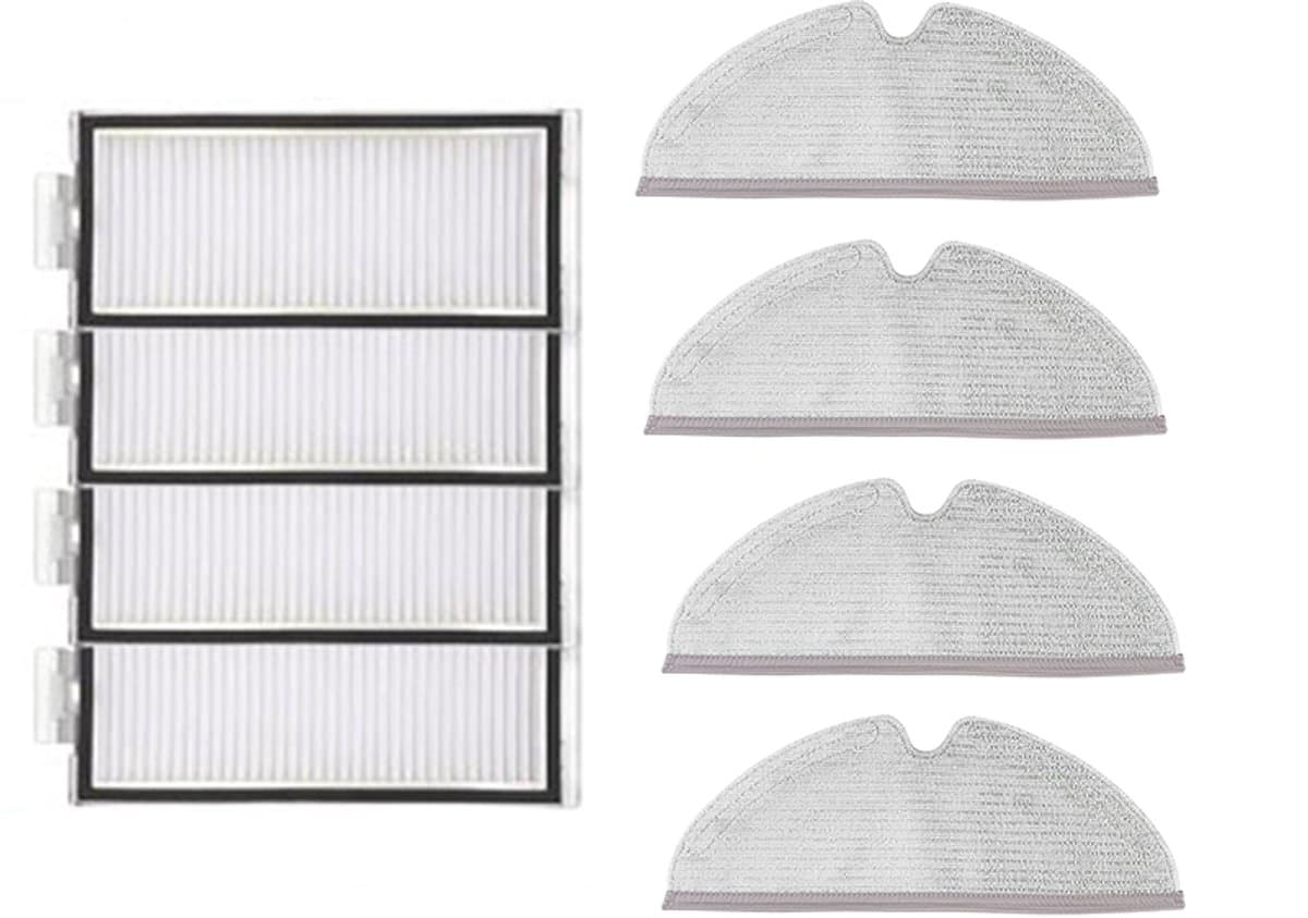 HEPA-filter en wasbare doekjes - geschikt voor Roborock T8/Q7+ / Q7 Max+ robotstofzuigers - reserveonderdelen - schoonmaken - huishoudelijk - set van 8 stuks (4 filters + 4 wasbare doekjes) — afbeelding 1