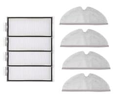 HEPA-filter en wasbare doekjes - geschikt voor Roborock T8/Q7+ / Q7 Max+ robotstofzuigers - reserveonderdelen - schoonmaken - huishoudelijk - set van 8 stuks (4 filters + 4 wasbare doekjes)