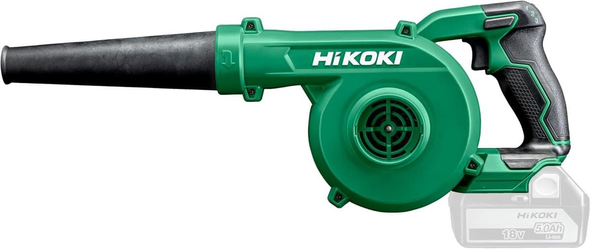 HIKOKI Accublazer + RB18DC-stofzuiger (18V, debiet zonder mondstuk: 0-3,5 m³/min, max. luchtsnelheid (met mondstuk): 95 m/s, gemiddelde luchtsnelheid: 78 m/s, stationair toerental: 0-15.000 min-1) — afbeelding 1