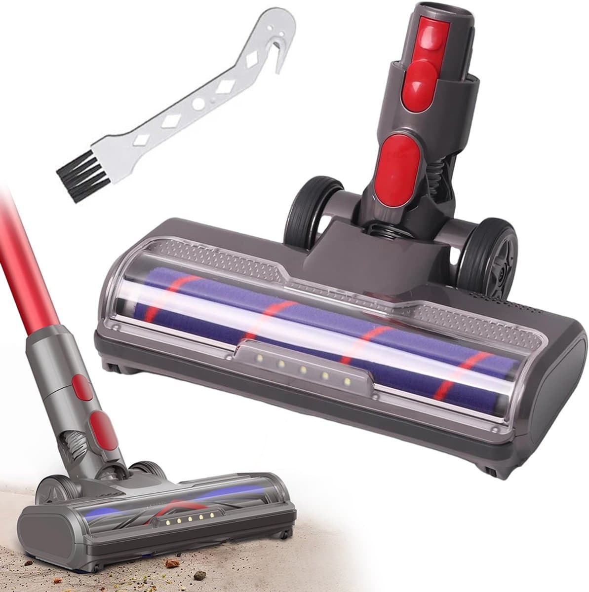 Stofzuigerborstelkoppen - Gemotoriseerde mondstukken voor Dyson V7, V8, V10, V11, V15 - Vloerborstel met turboborstelharen - Vloerborstel + vogelborstel - Stofzuigeraccessoires - Vloermondstuk met LED-verlichting - Zwart — afbeelding 1